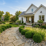 13 Beautiful low-maintenance front yard with simple landscaping ideas and lush greenery. Perfect for ea.