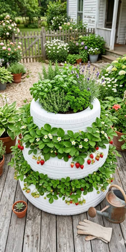 10 Brilliant DIY Tire Projects That Cost Almost Nothing 6 Eco-friendly tire garden project for vibrant herbs and flowers.