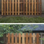 Durable wooden fence with vertical slats, perfect for budget-friendly outdoor privacy solutions.