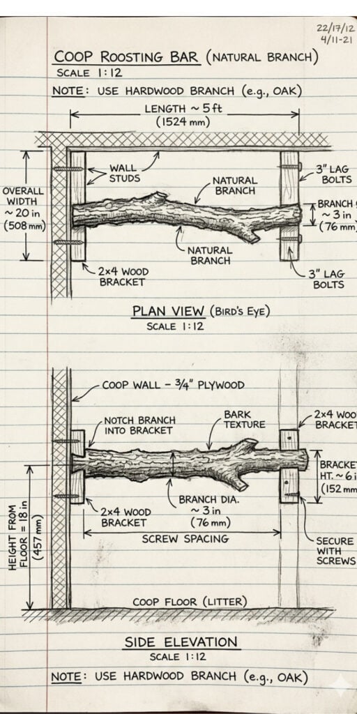 DIY Roosting Bars for Chicken Coops 3 DIY Roosting Bars for Chicken Coops - Natural branch design for healthy chickens. Easy to build with.