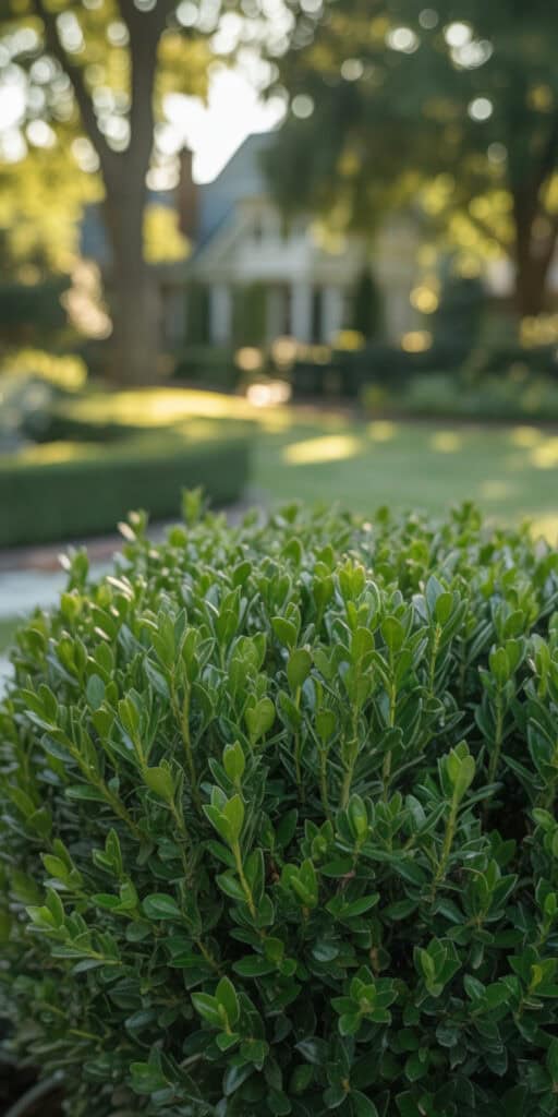 Deer Resistant Landscaping Shrubs: What Actually Works (And How to Use Them) 1 Fresh green shrubbery in front of a charming house with trees and a well-maintained lawn.