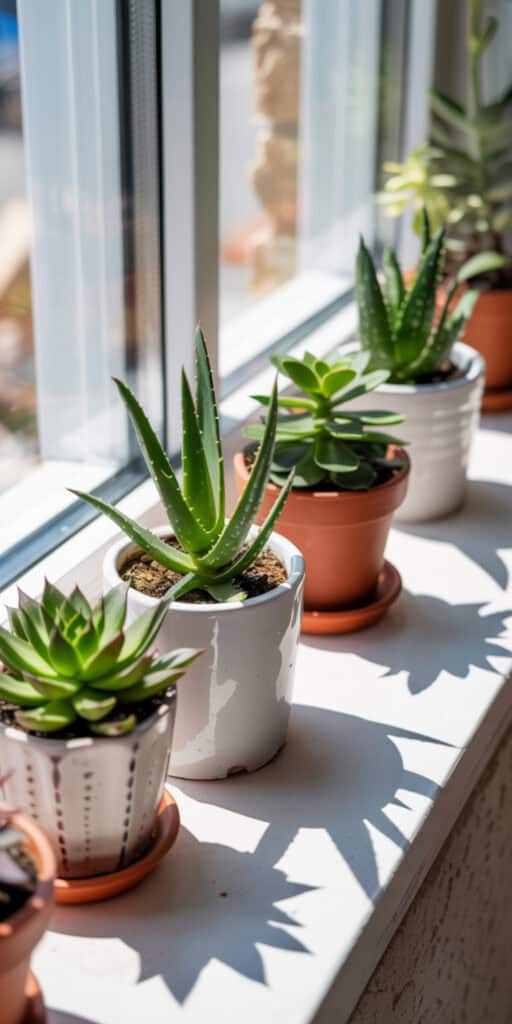 Succulent Garden Designs: Everything You Need to Know to Grow a Gorgeous, Low-Maintenance Garden 6 Succulent plants in pots on a bright windowsill, thriving in natural sunlight.