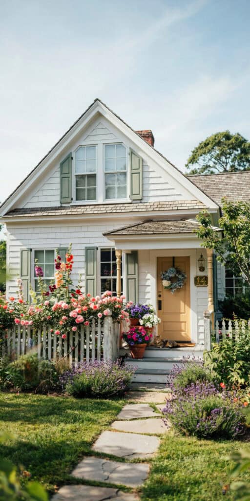 Whimsical Garden Ideas That'll Make Your Backyard Look Like a Fairytale 5 Beautiful cottage with colorful garden and white picket fence.