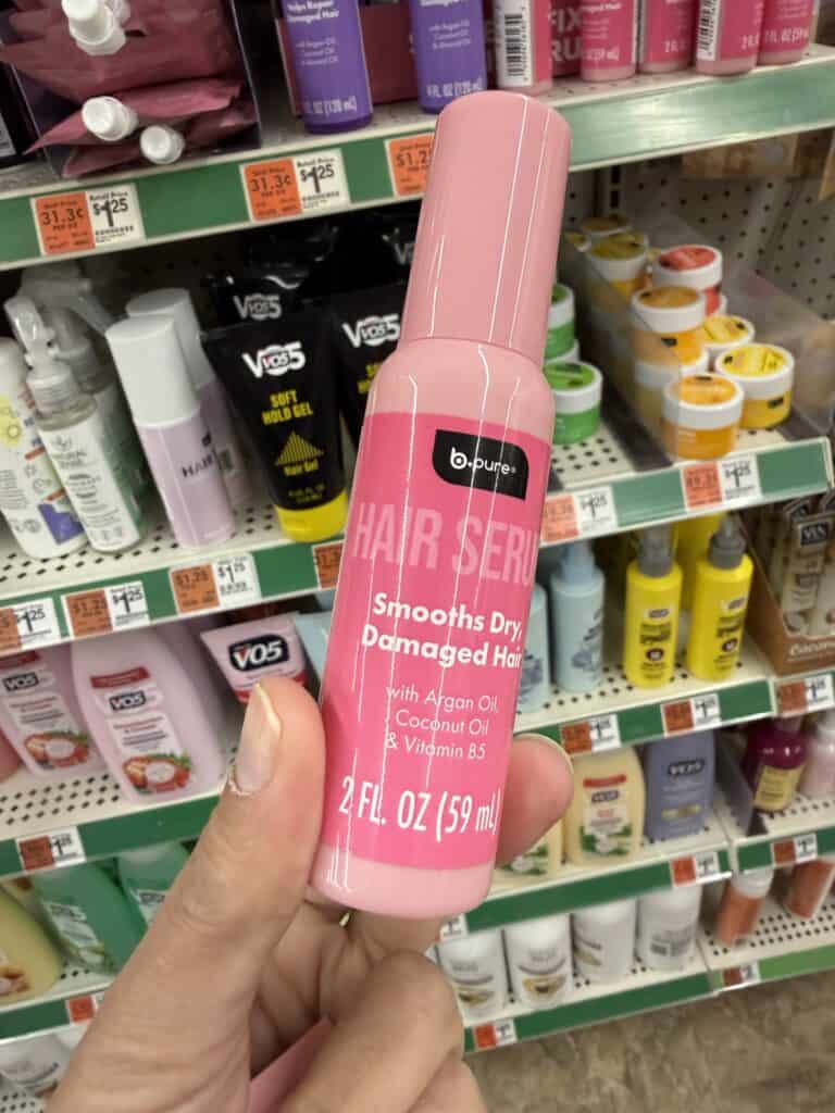 15 Dollar Tree Personal Care Finds I Actually Keep Buying (All Just $1.25!) 11 B-Pure Hair Serum for smooth, dry, and damaged hair with argan oil and vitamin B5.