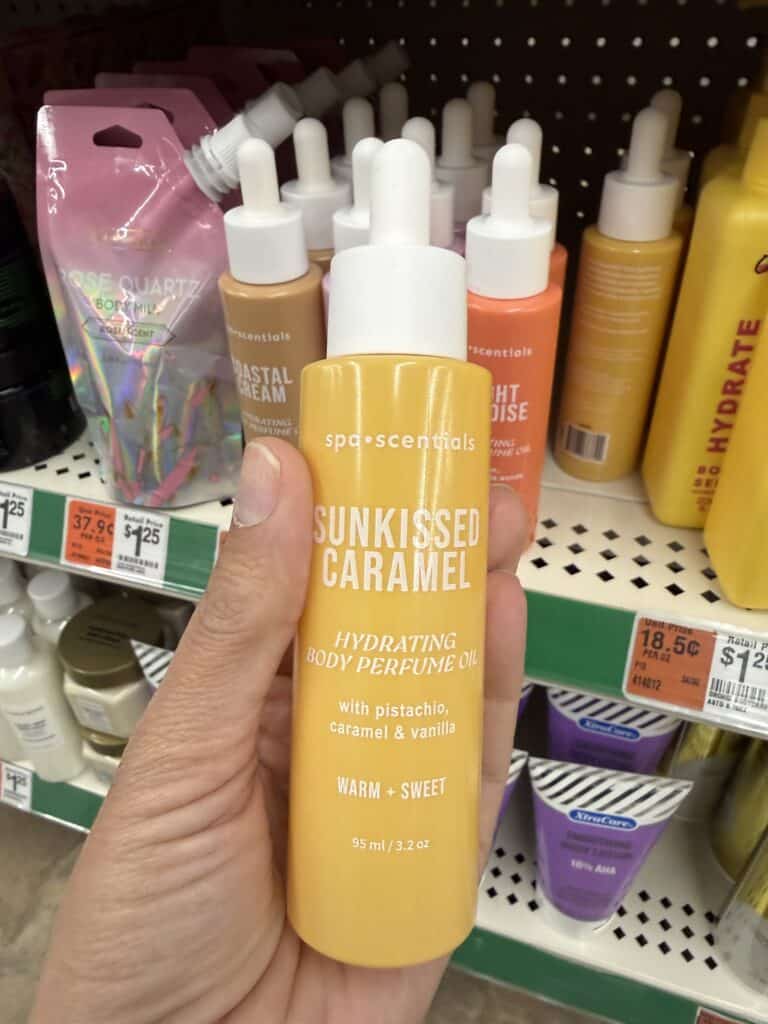 15 Dollar Tree Personal Care Finds I Actually Keep Buying (All Just $1.25!) 6 Hydrating body perfume oil with pistachio, caramel, and vanilla scent.