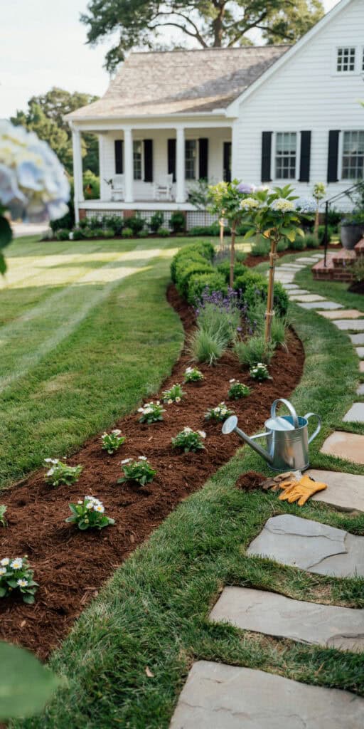 Cheap Front Yard Landscaping Ideas That Look Expensive 8 Beautiful front yard with flower bed, pathway, and lush lawn.