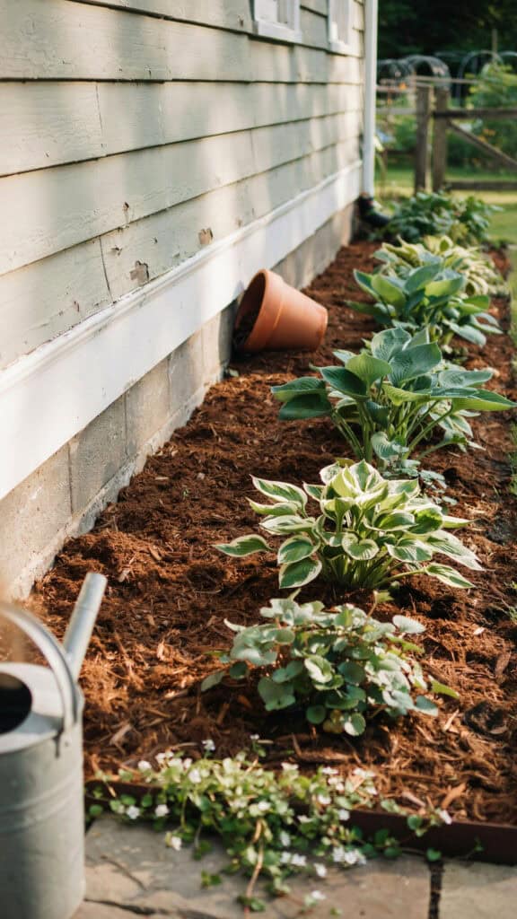 Hosta Landscaping: 15 Ways to Design With Hostas 3 Hostas planted along the house foundation for landscaping.