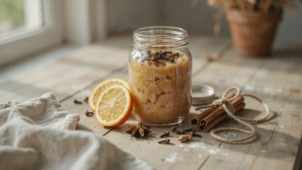 Homemade Sugar Scrub Recipes: 6 Garden-Fresh Gifts Every Gardener Will Love 6 Homemade lemon poppy seed muffin in a glass jar with lemon slices and spices.