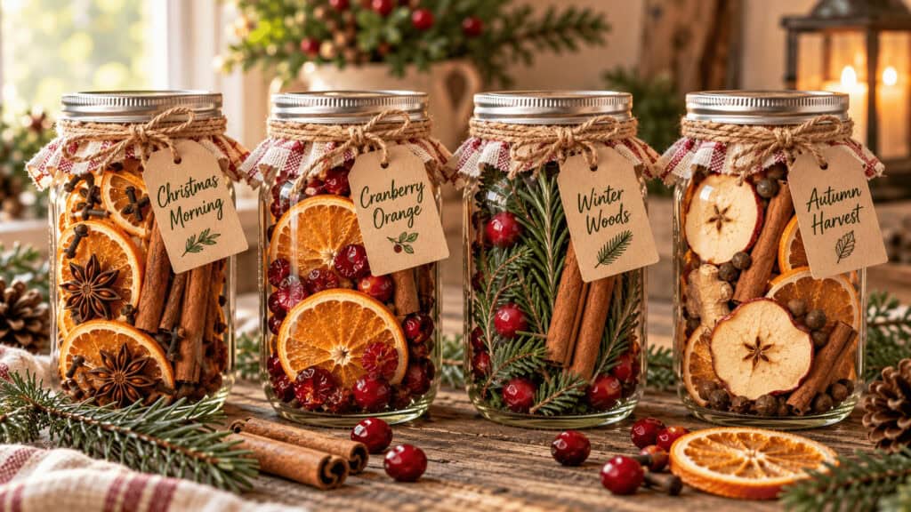 Potpourri DIY Gift: Cozy Stovetop Simmer Jars Everyone Will Love 2 Decorative jars with dried fruits, spices, and herbs for stovetop simmering.
