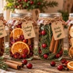 7 Decorative jars with dried fruits, spices, and herbs for stovetop simmering.