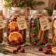 Decorative jars with dried fruits, spices, and herbs for stovetop simmering.
