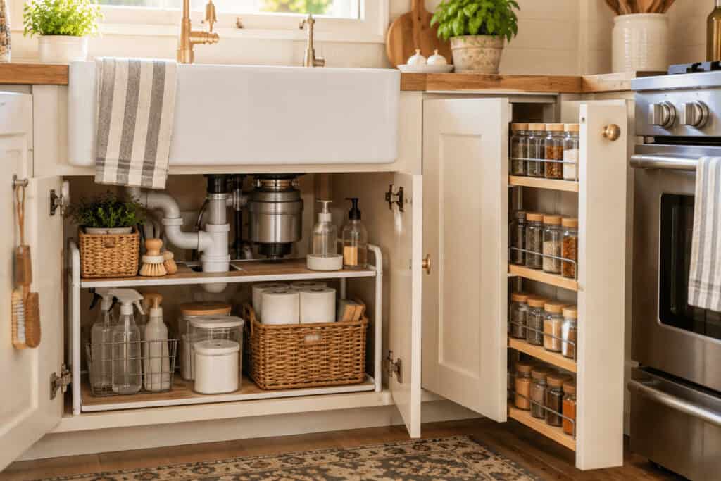 Small Pantry Organization Ideas for Kitchens With No Pantry at All 8 Efficient small kitchen pantry with organized jars and baskets.