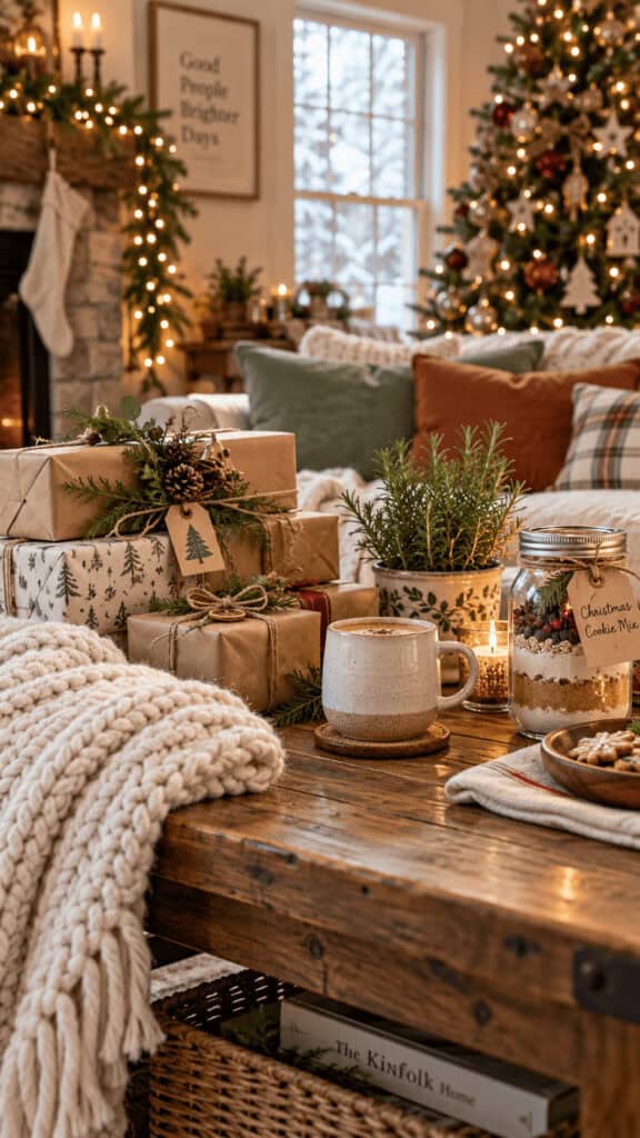 40 Christmas Gifts for Mom She'll Actually Use (Every Budget) 1 Cozy Christmas living room with decorated tree and wrapped gifts.